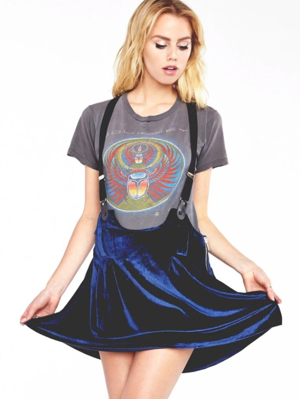 UNIF Dropout suspender skirt in blue velvet RARE HTF - Picture 3 of 8
